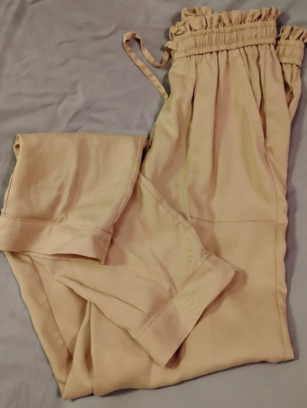 Garnet Hill Paperbag Adjustable Waist Tan Beige Lightweight Pants. Size M - Picture 6 of 14